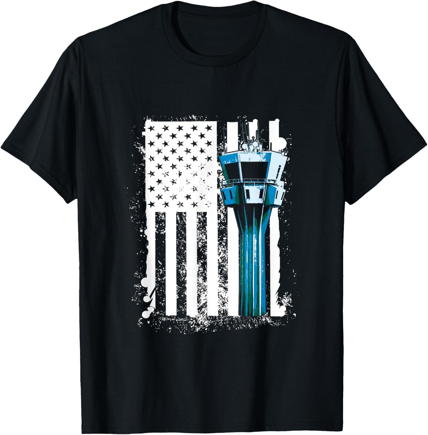 Air Traffic Controller US Flag ATC Flight Control T-Shirt - T-Shirt | Black