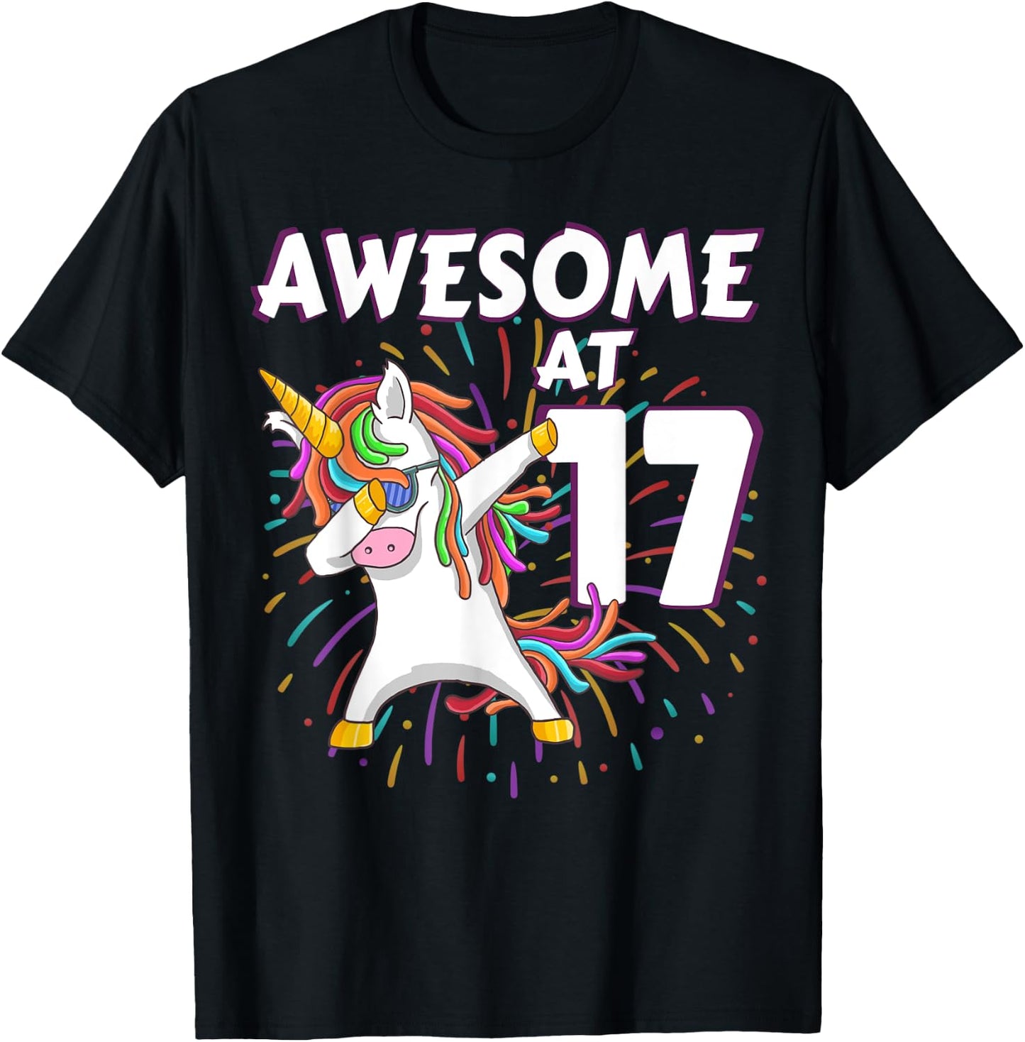 Unicorn Dabbing 17th Birthday Shirt for 17 Year Old Teenager T-Shirt - T-Shirt | Black