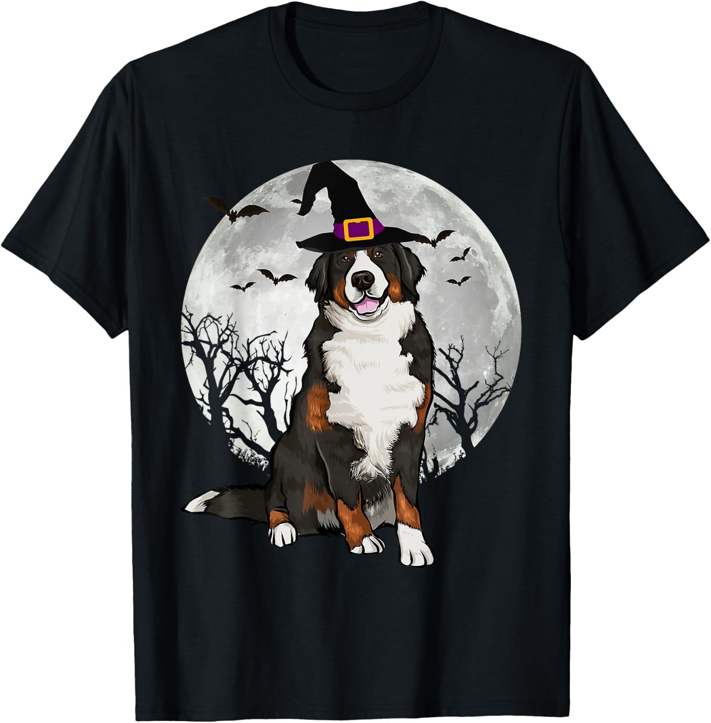 Scary Bernese Mountain Dog Witch Hat Halloween Women T-Shirt - T-Shirt | Black