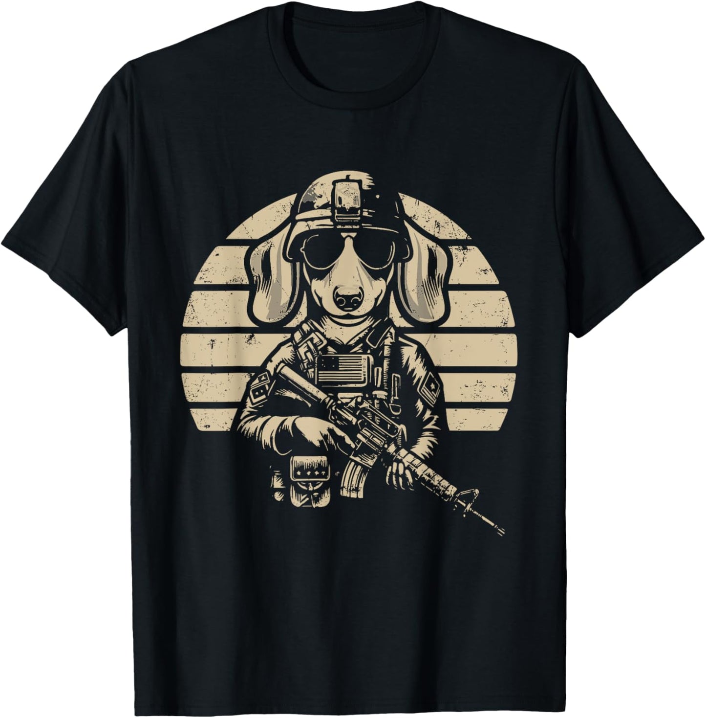 Dachshund Sunglasses Costume Owner Proud Soldier Veteran T-Shirt - T-Shirt | Black