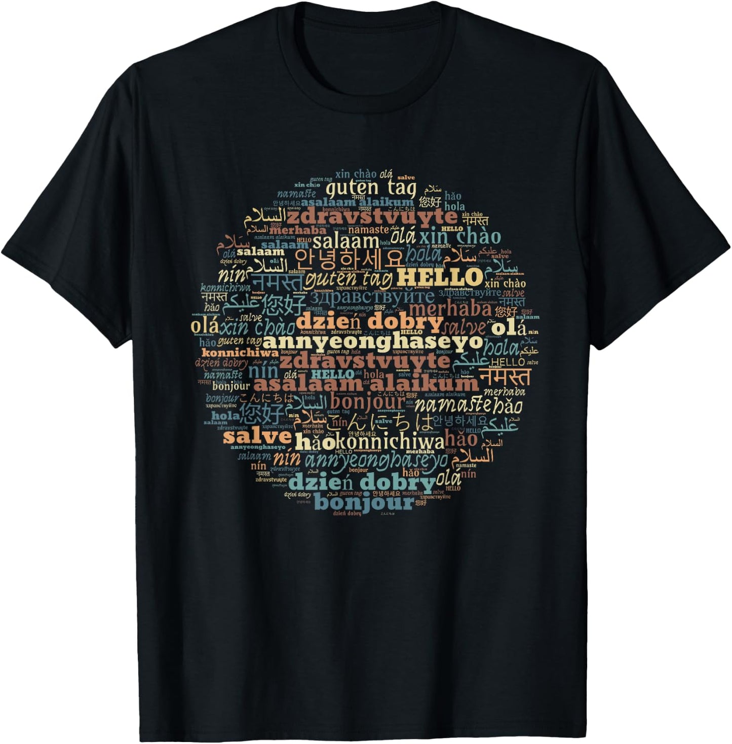Multilingual Teacher Hello In Different Languages T-Shirt - T-Shirt | Black
