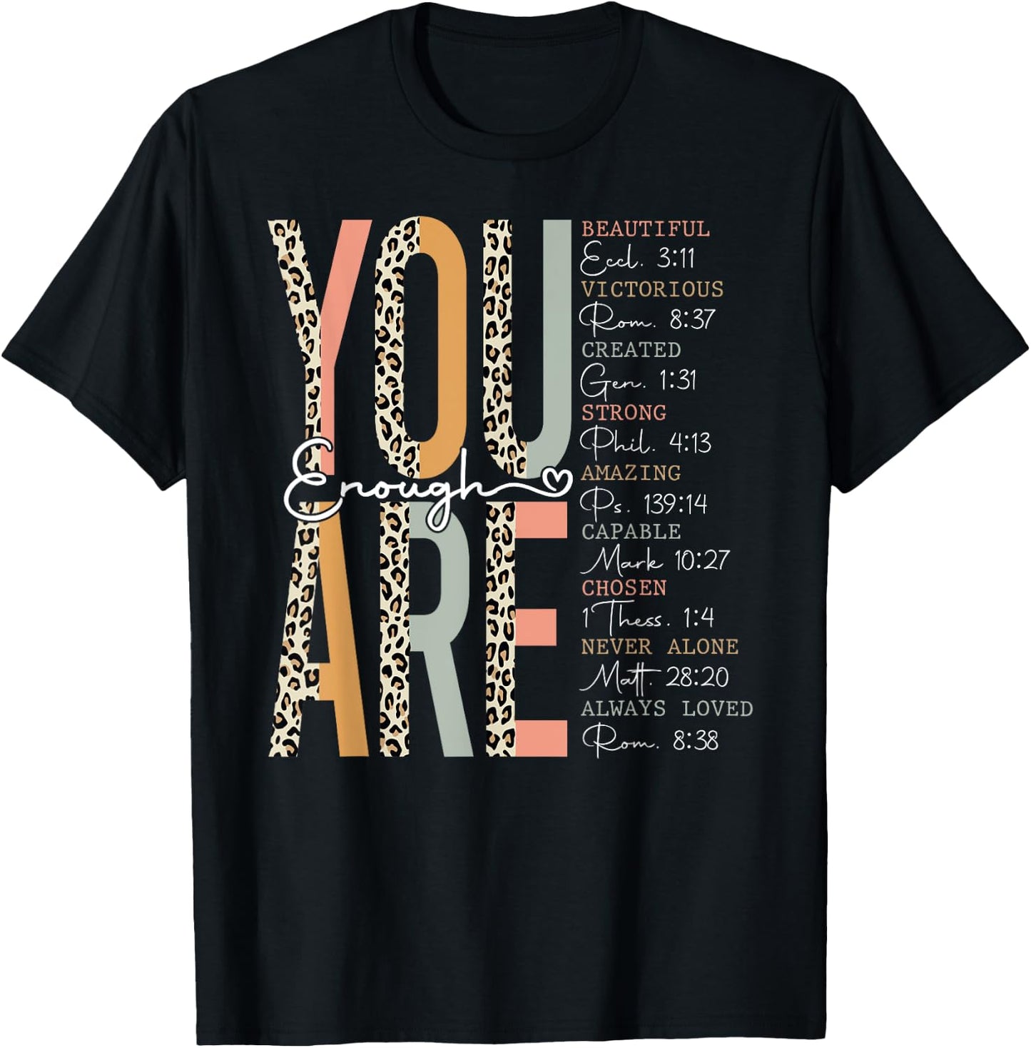 You Are Enough Religious Christian Faith Bible Verse Leopard T-Shirt - T-Shirt | Black