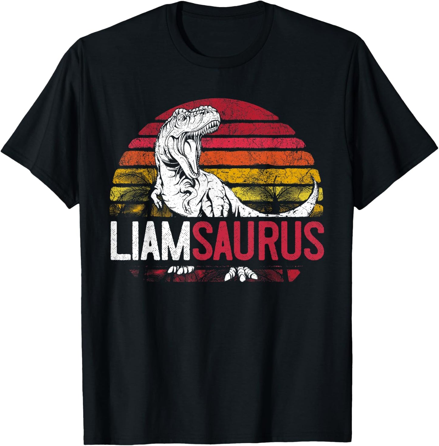 Liam Saurus Funny Personalized Dinosaur T Rex Name Boys Gift T-Shirt - T-Shirt | Black
