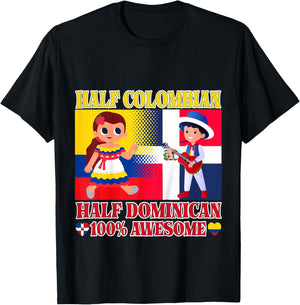 Half Colombian Half Dominican Republic Flag Toddler Girl Boy T-Shirt - T-Shirt | Black