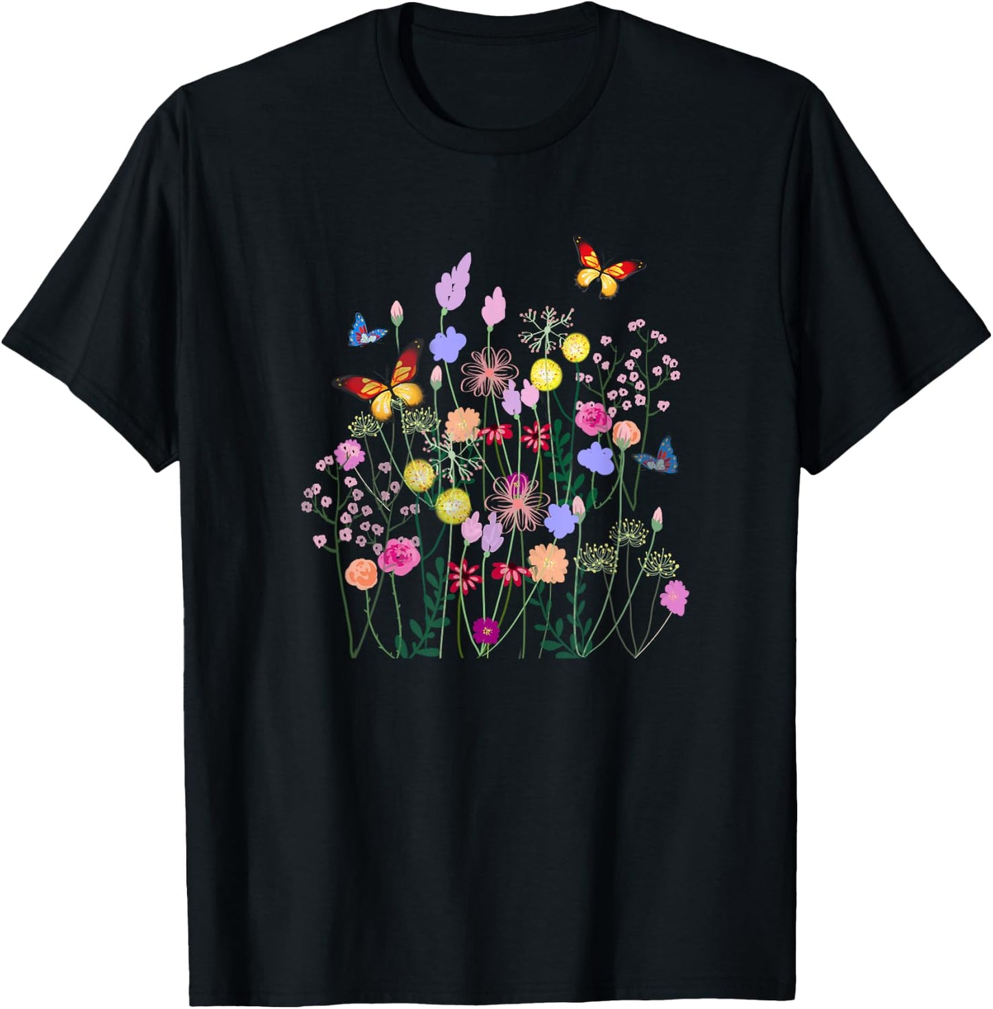 Spring flowers,butterflies,summer,spring art Men Women Kids T-Shirt - T-Shirt | Black