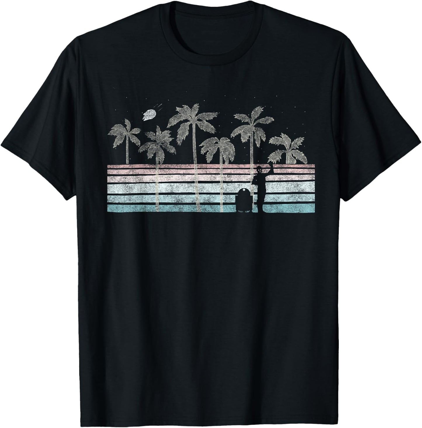 Star Wars R2-D2 & C-3PO Tropical Retro Stripe T-Shirt - T-Shirt | Black