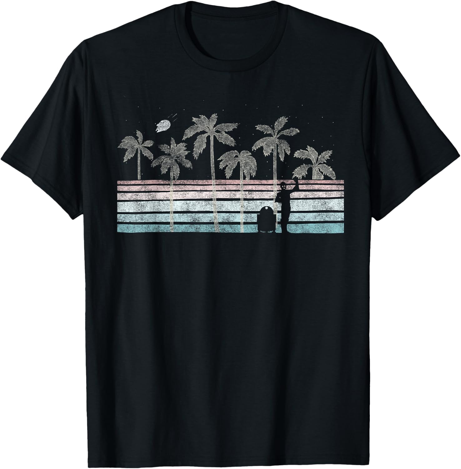 Star Wars R2-D2 & C-3PO Tropical Retro Stripe T-Shirt - T-Shirt | Black