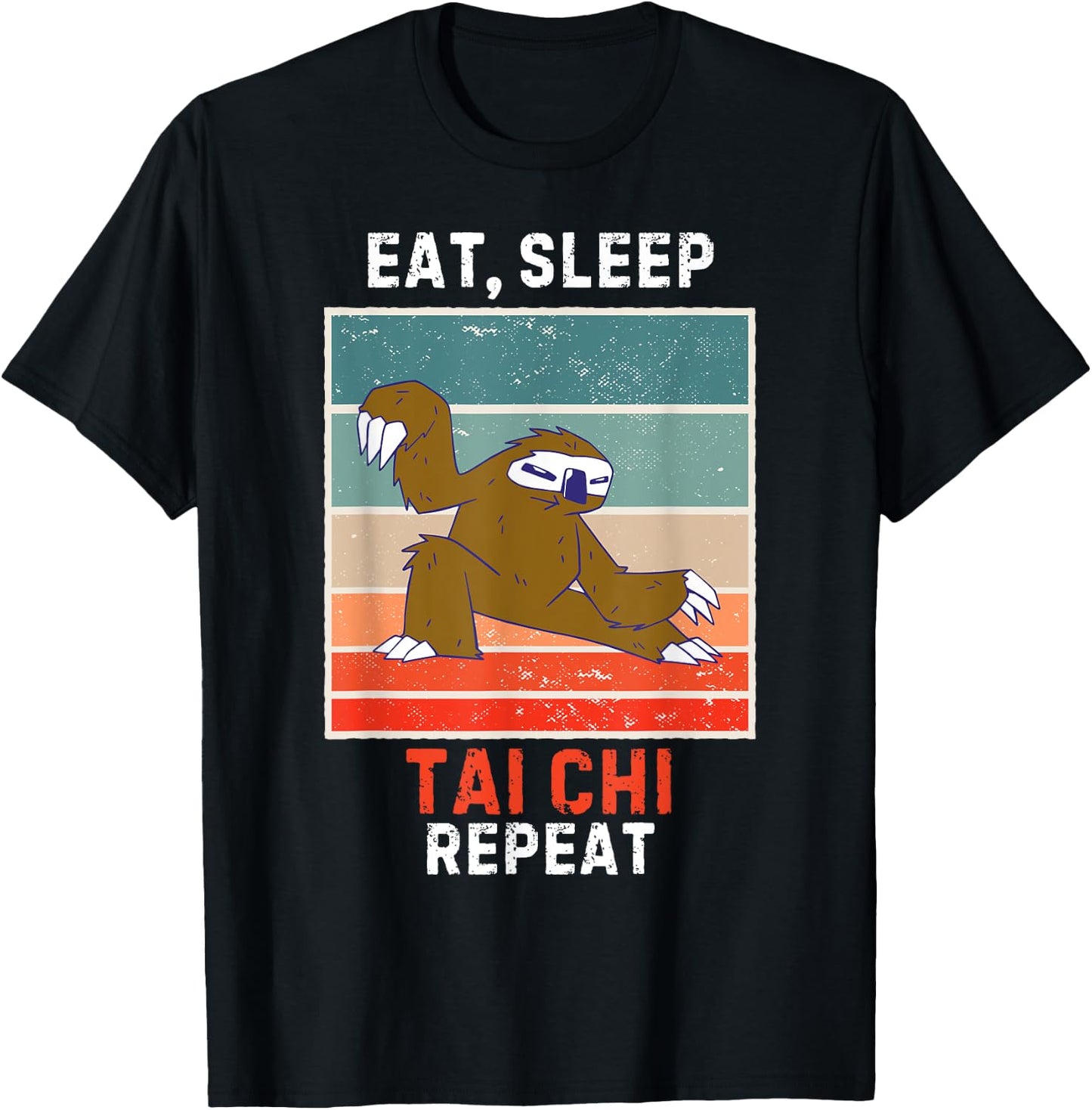 Retro Sloth Eat, Sleep Tai Chi Repeat Vintage Grunge Tai Chi T-Shirt - T-Shirt | Black