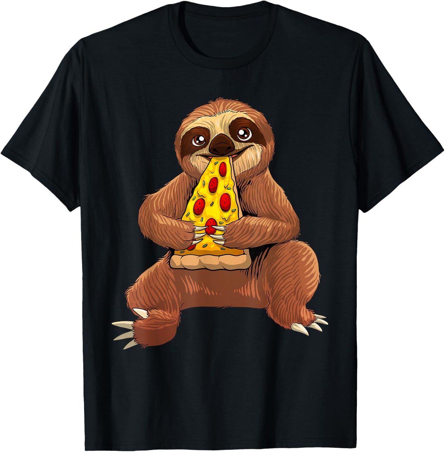 Funny Sloth Pizza Design Women Pepperoni Pizza Lover T-Shirt - T-Shirt | Black