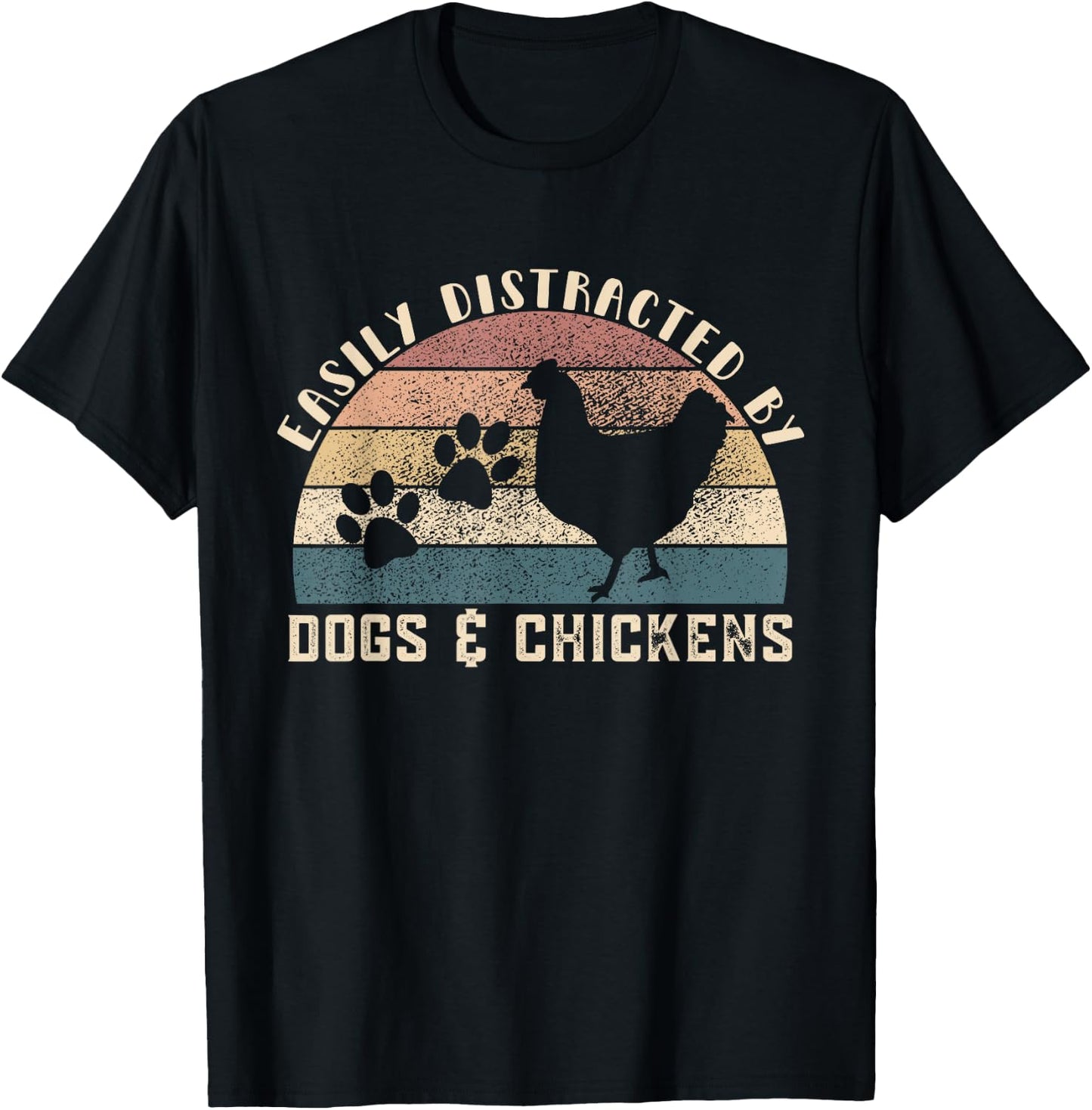 Easily Distracted By Dogs Chickens Retro Funny Chicken Dog T-Shirt - T-Shirt | Black