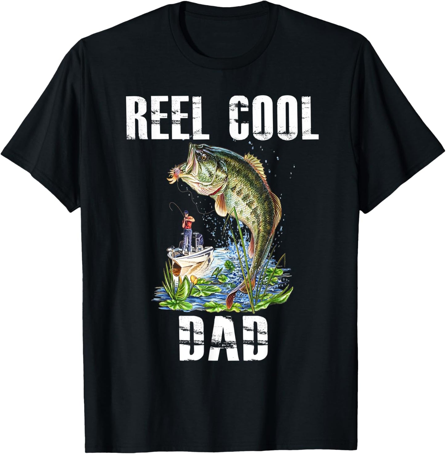 Reel Cool Dad Fishing Fisherman Bass Fish Fathers Day T-Shirt - T-Shirt | Black