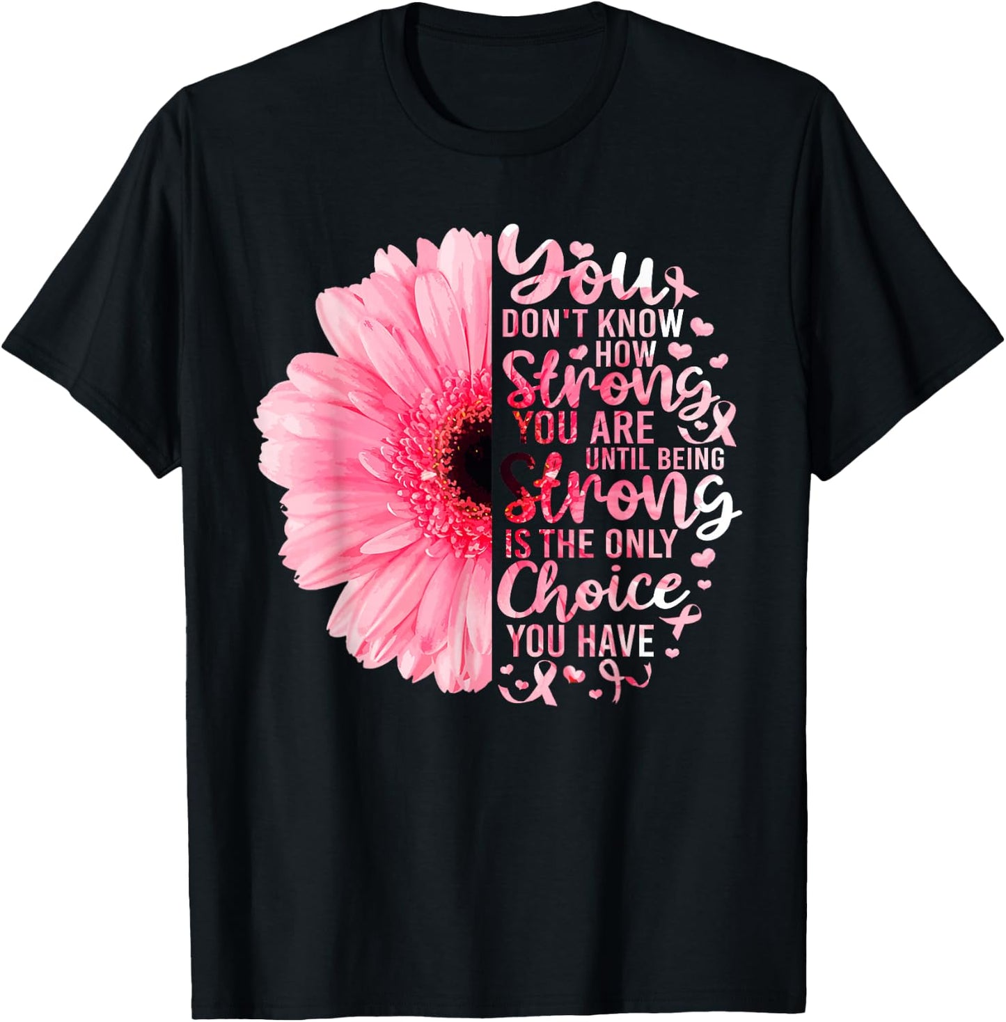 Strong We Are Pink Ribbon Sunflower Breast Cancer Awareness T-Shirt - T-Shirt | Black