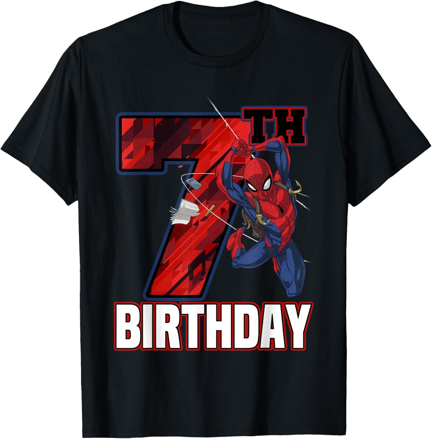 Marvel Spider-Man Web Swing 7th Birthday T-Shirt - T-Shirt | Black