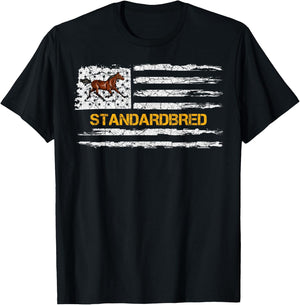 Vintage USA American Flag Standardbred Horse Riding Lover T-Shirt - T-Shirt | Black