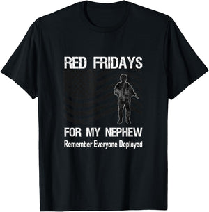 Red Friday Nephew Military / American Flag Deployed Family T-Shirt - T-Shirt | Black
