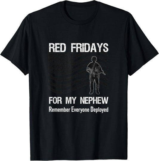 Red Friday Nephew Military / American Flag Deployed Family T-Shirt - T-Shirt | Black