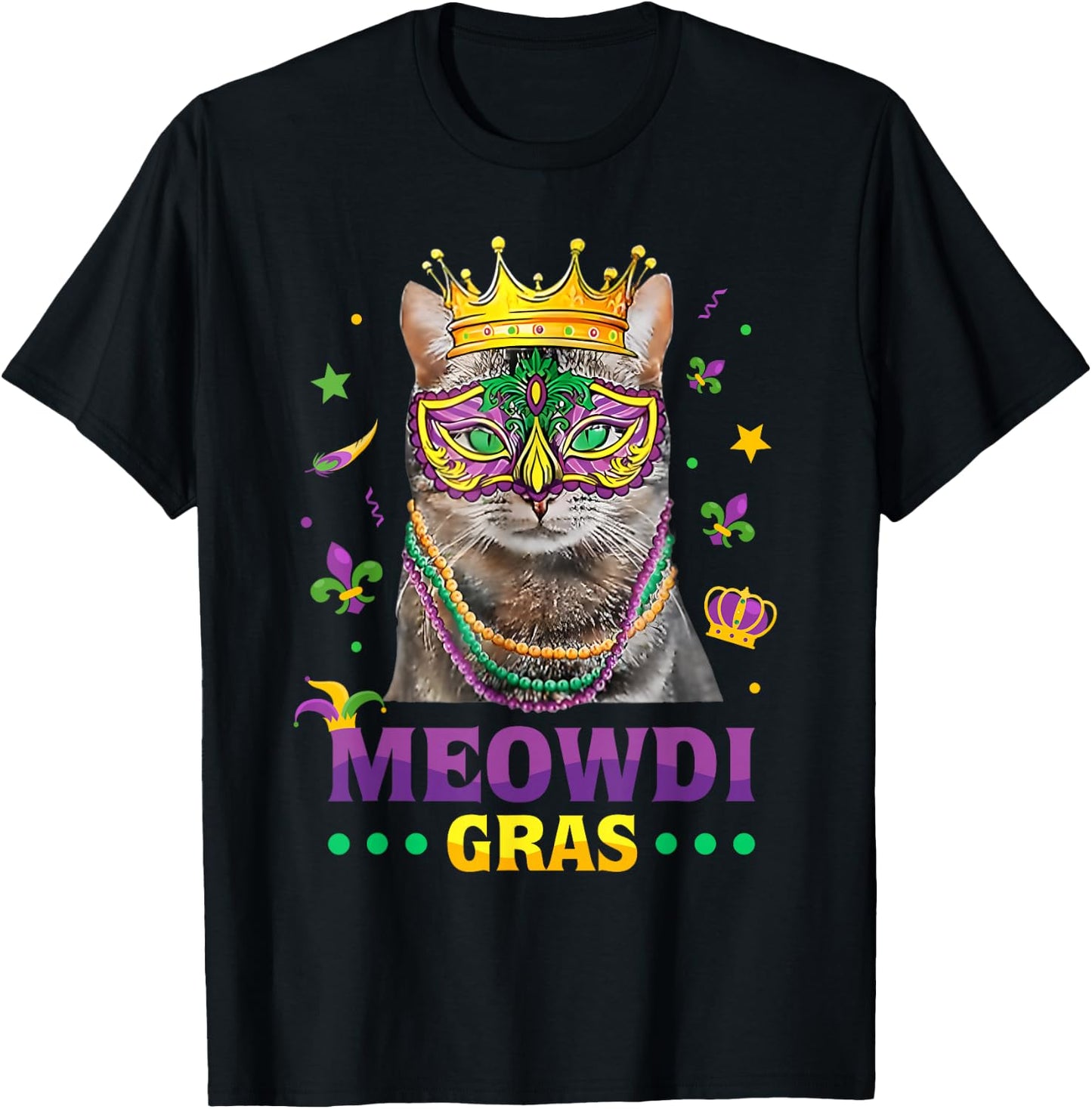 Meowdi Gras Mardi Gras Cat Lover New Orleans Louisiana USA T-Shirt - T-Shirt | Black