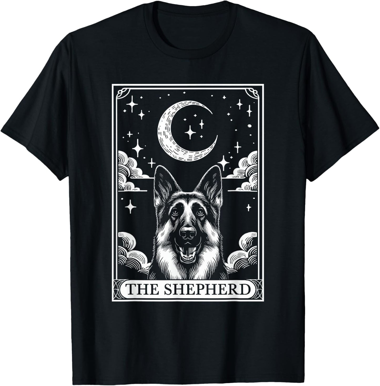 Tarot Card Vintage Crescent Moon German Shepherd Dog Mom T-Shirt - T-Shirt | Black