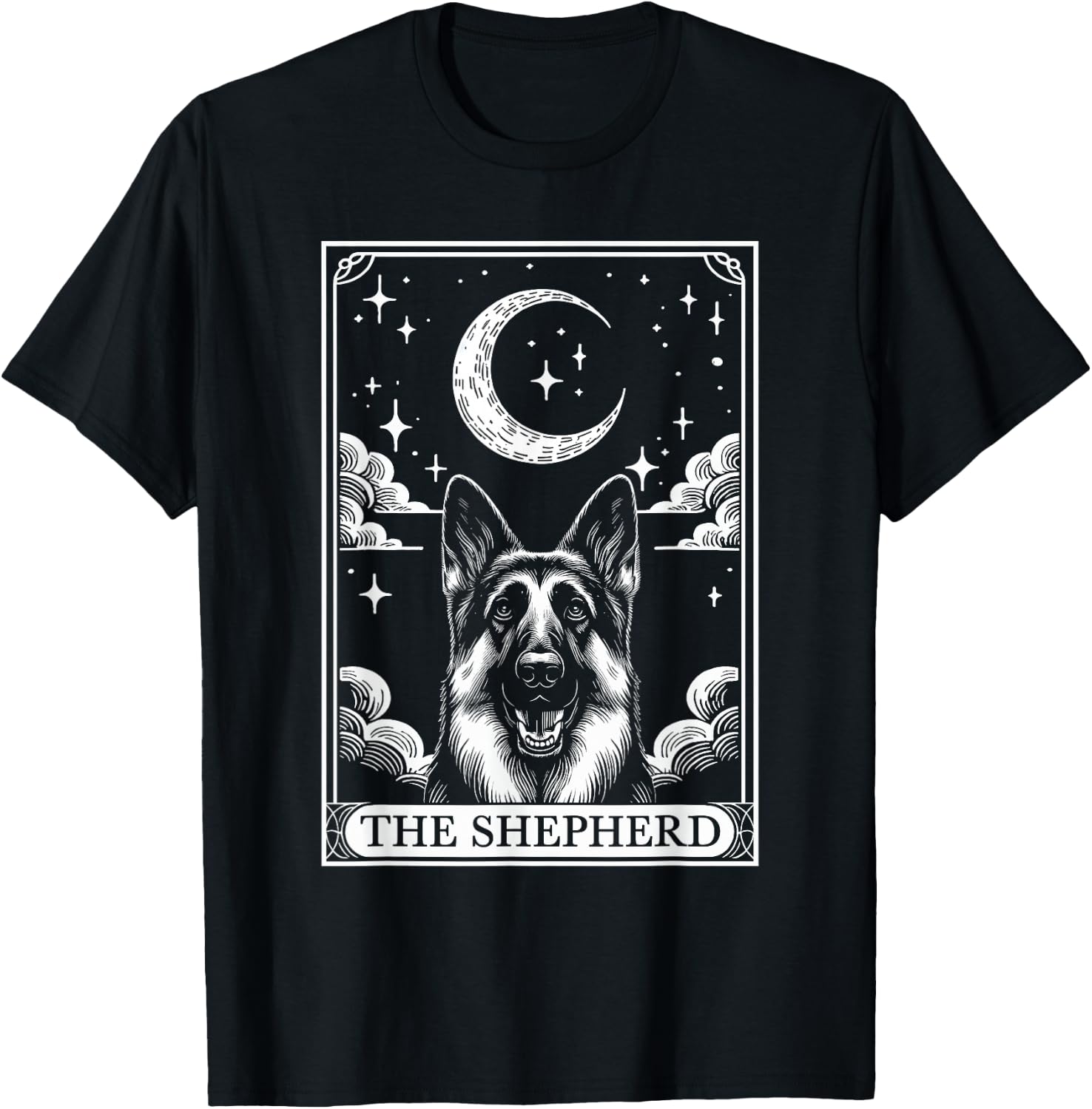 Tarot Card Vintage Crescent Moon German Shepherd Dog Mom T-Shirt - T-Shirt | Black
