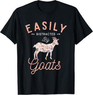 Slightly Distracted by Goats Farm Animal Vintage Goat T-Shirt - T-Shirt | Black