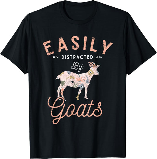 Slightly Distracted by Goats Farm Animal Vintage Goat T-Shirt - T-Shirt | Black