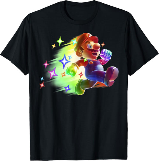 Super Mario Bros Deluxe Rainbow Run Mario Nintendo Portrait T-Shirt - T-Shirt | Black