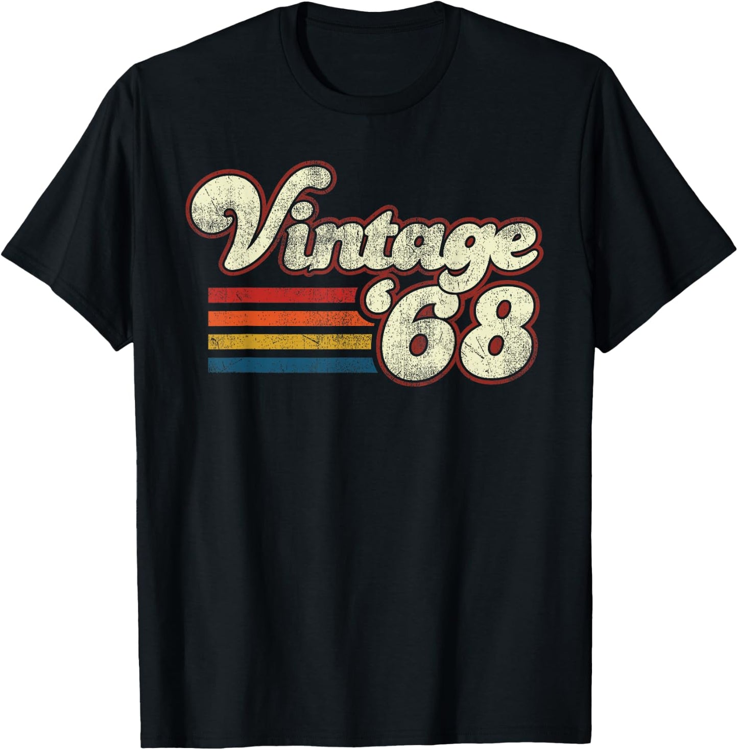 Vintage Retro Birthday 1968 55 Birthday Black Adult Classic Fit Short Sleeve T-Shirt - T-Shirt | Black