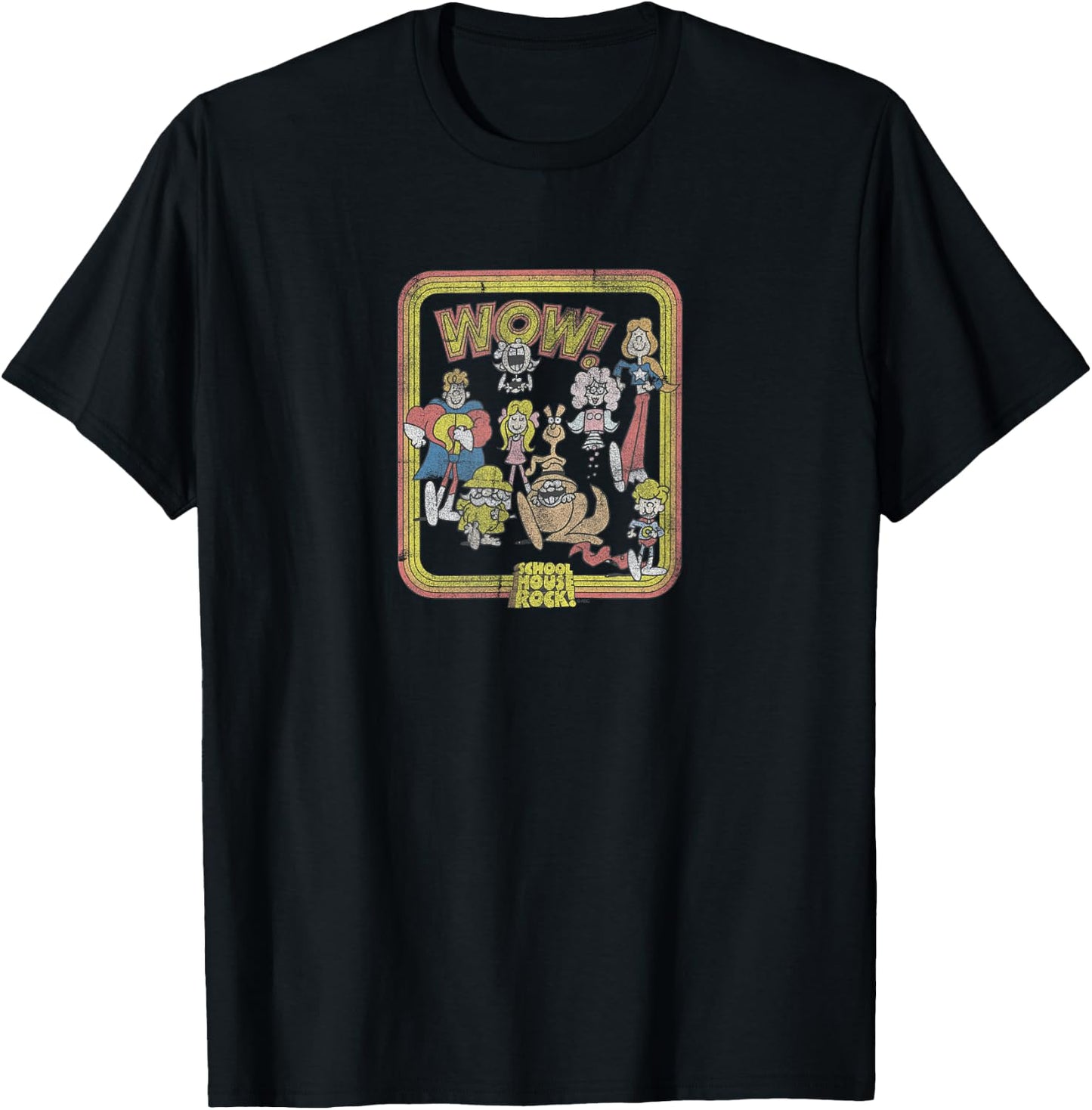 Schoolhouse Rock Wow Characters Vintage Cartoon T-Shirt - T-Shirt | Black