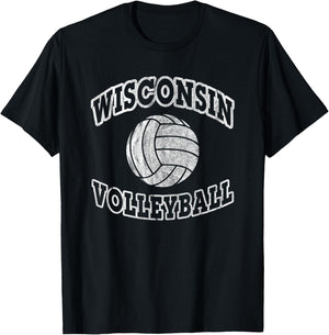 Wisconsin Volleyball Classic Style Vintage Distressed T-Shirt - T-Shirt | Black
