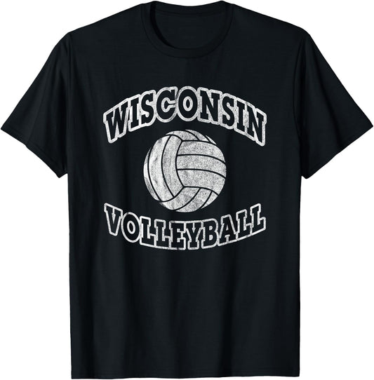 Wisconsin Volleyball Classic Style Vintage Distressed T-Shirt - T-Shirt | Black