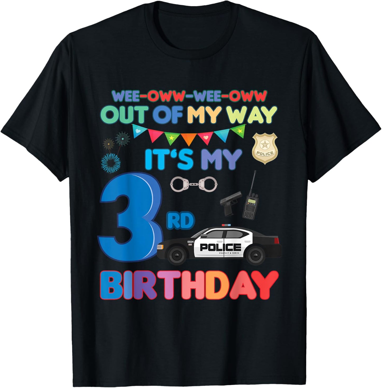 Out of my way it's my 3rd birthday Police kids boy T-Shirt - T-Shirt | Black