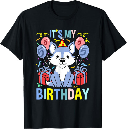 Its My 5th Birthday Wolf T-Shirt - T-Shirt | Black