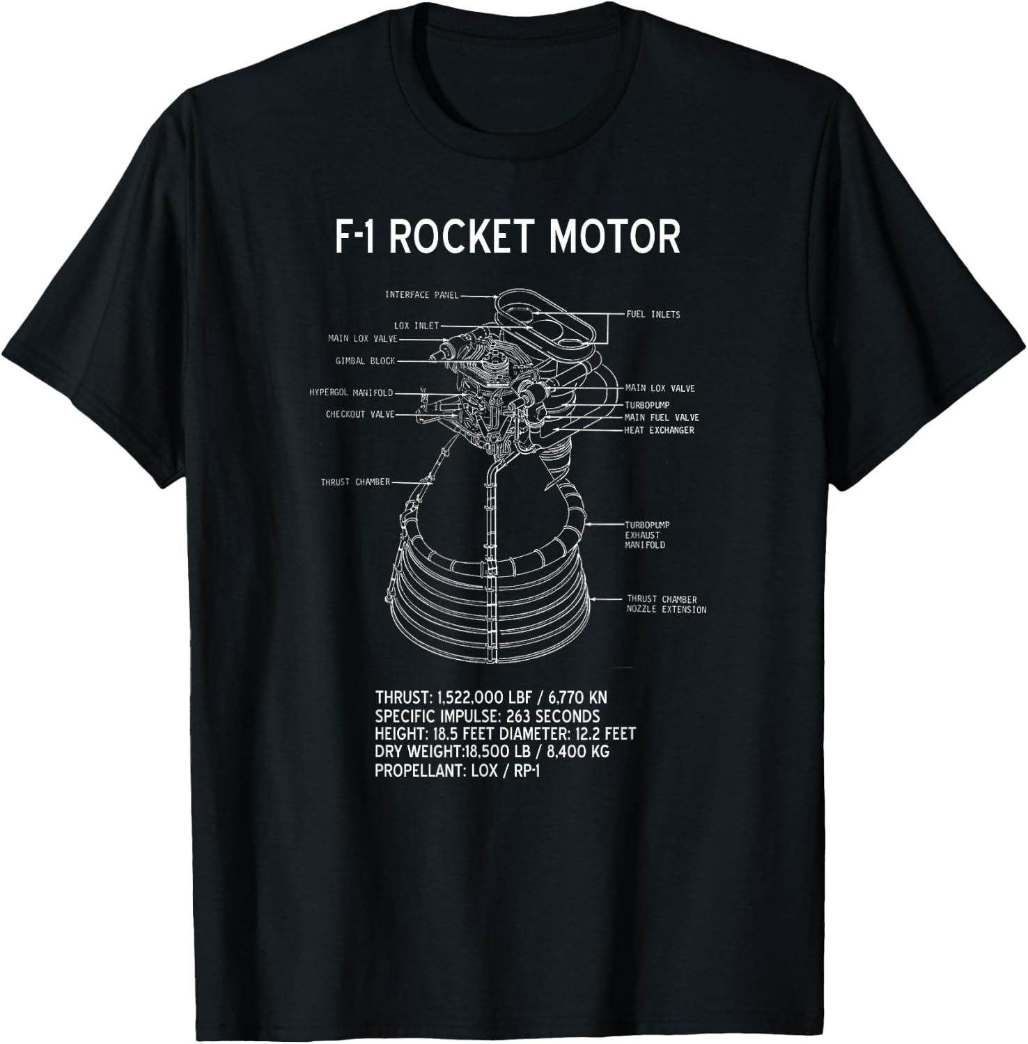 Apollo Saturn V F-1 space rocket engine Blueprint T-Shirt - T-Shirt | Black