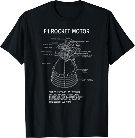 Apollo Saturn V F-1 space rocket engine Blueprint T-Shirt - T-Shirt | Black