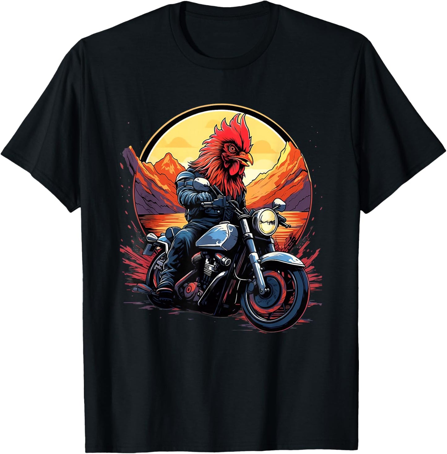 Biker Rooster Riding Motorcycle T-Shirt - T-Shirt | Black