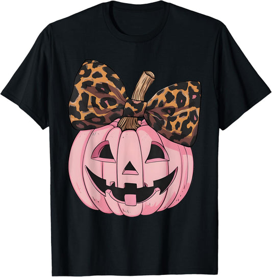 Coquette Bow Pink Pumpkin Funny Halloween Spooky Season T-Shirt - T-Shirt | Black