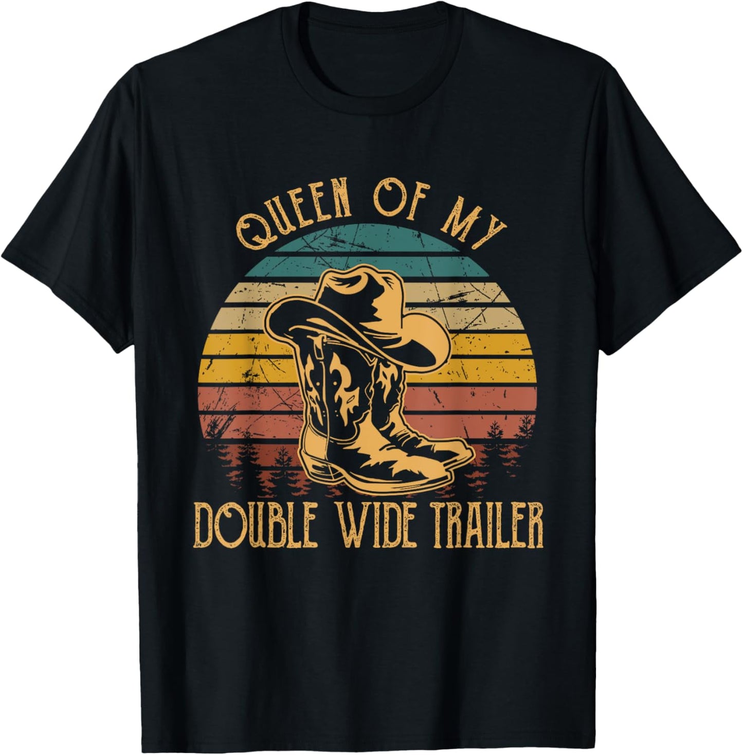 Queen Of My Double Wide Trailer Western Riding Horses T-Shirt - T-Shirt | Black