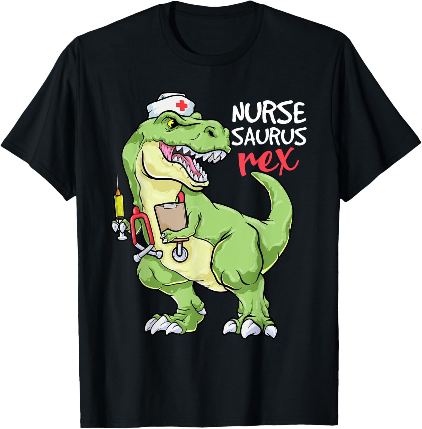 Nurse Dinosaur Shirt Nursesaurus T Rex Nursing Gift RN Nurse T-Shirt - T-Shirt | Black