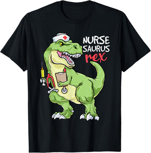 Nurse Dinosaur Shirt Nursesaurus T Rex Nursing Gift RN Nurse T-Shirt - T-Shirt | Black