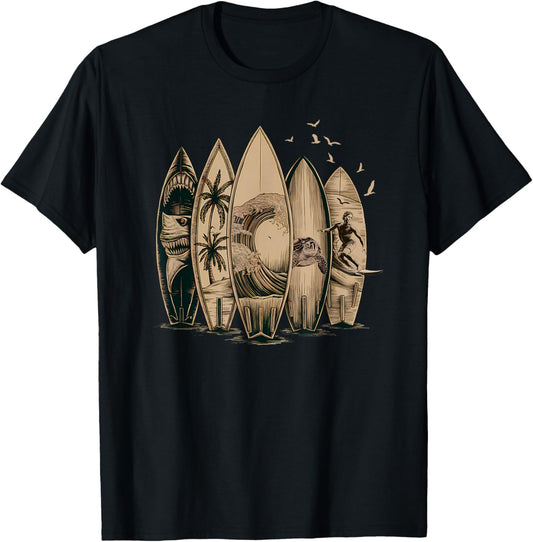 Cool Surfing Tropical Surfboards Vintage Surfboarder Surfer T-Shirt - T-Shirt | Black