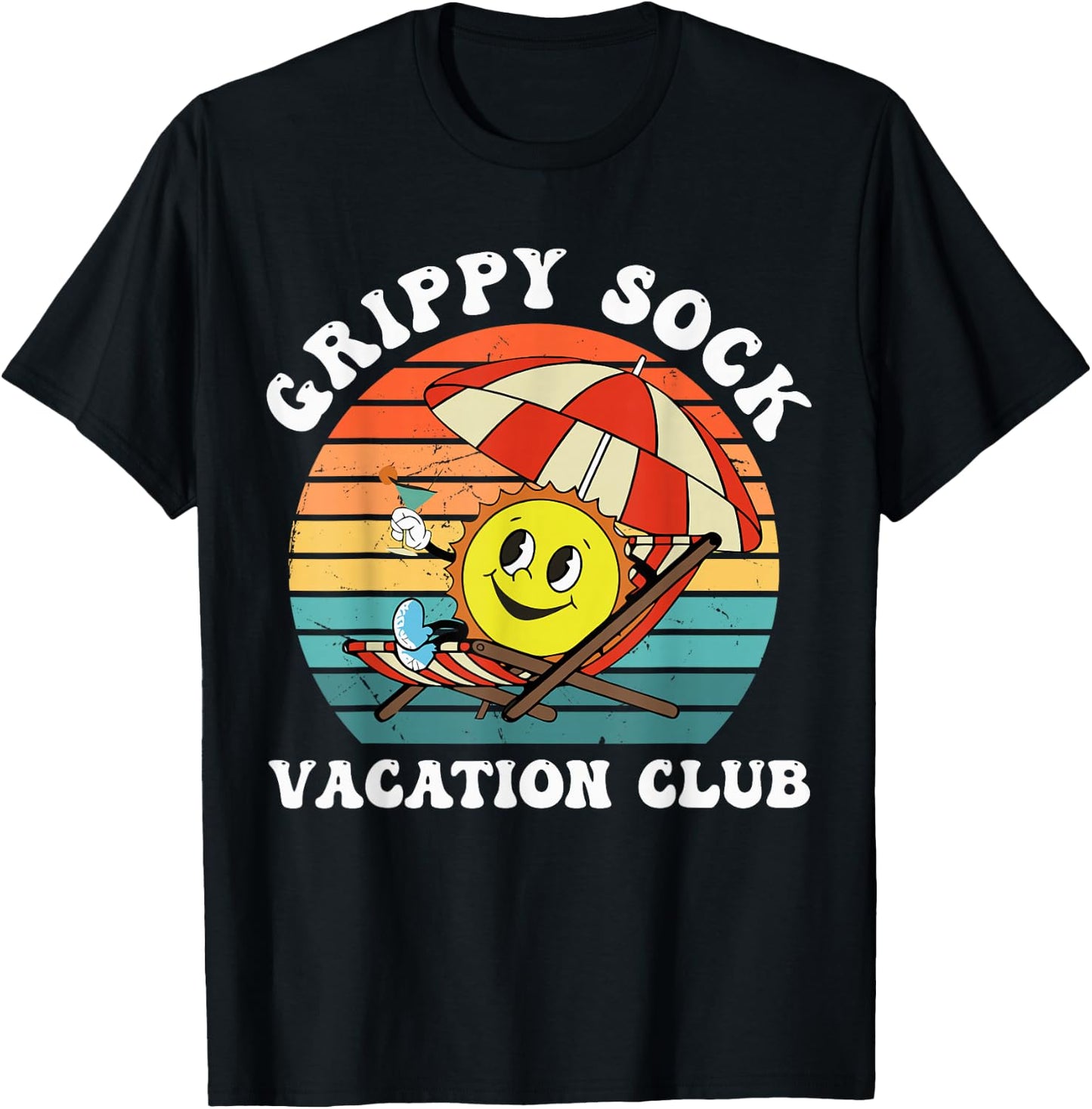 Grippy Sock Vacation Club Funny T-Shirt - T-Shirt | Black