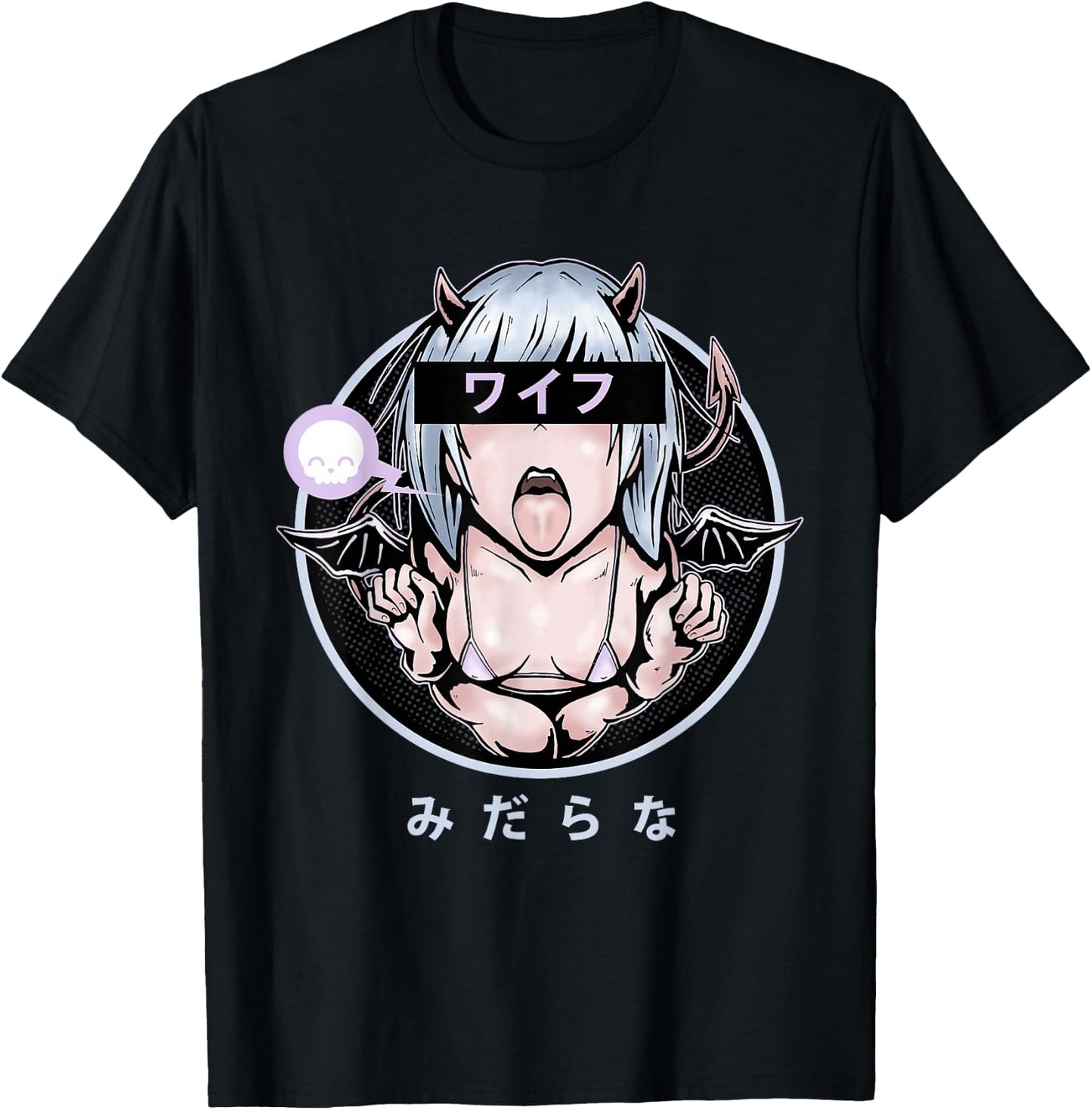 Lewd Anime Devil Girl T-Shirt - T-Shirt | Black