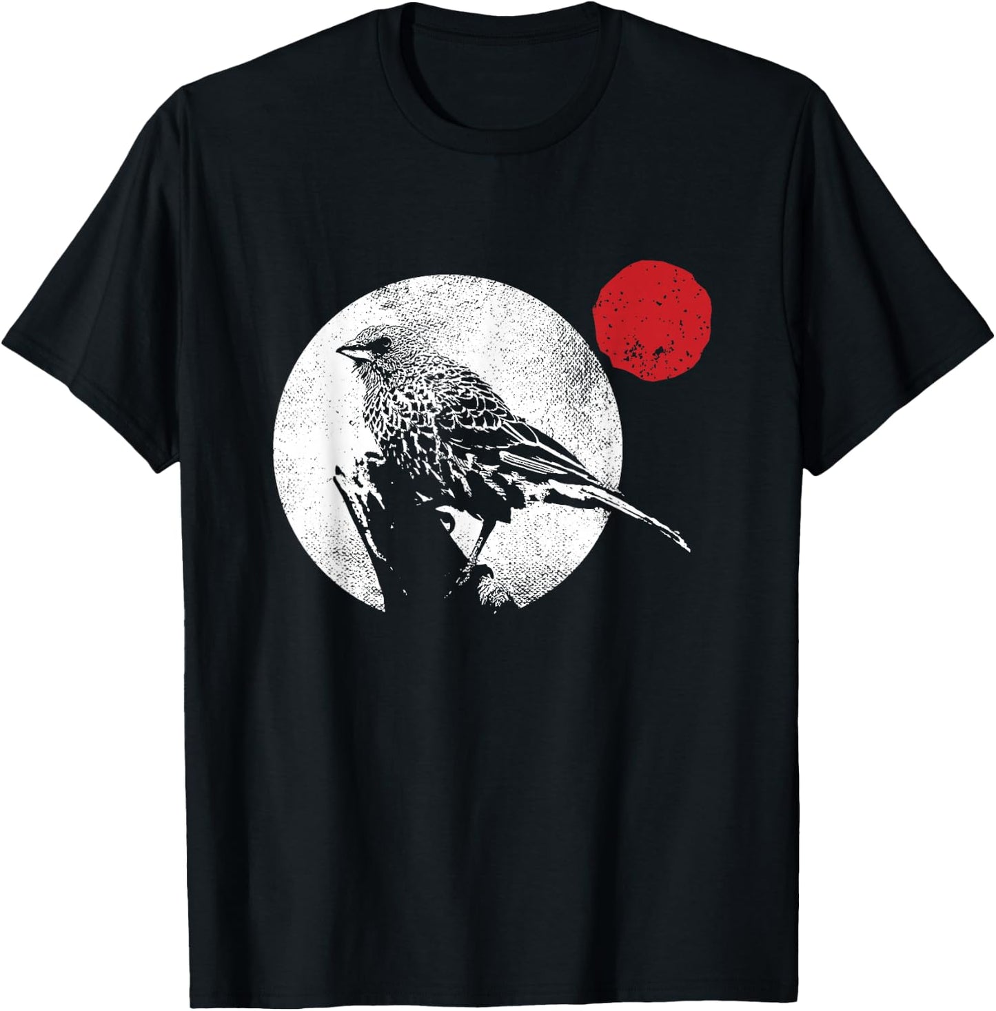 Bird Matching Red Moon Style Murakami T-Shirt - T-Shirt | Black