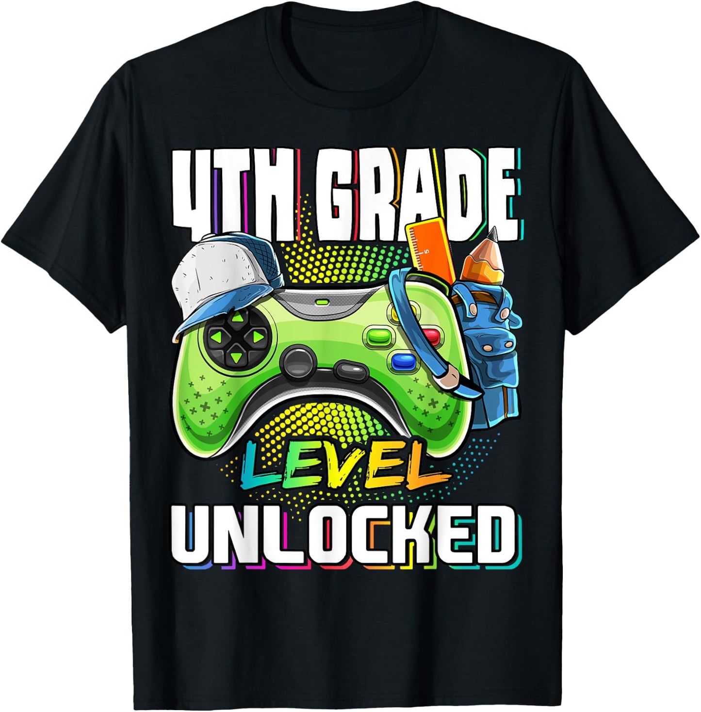 4th Grade Level Unlocked Video Game Back to School Boys T-Shirt - T-Shirt | Black