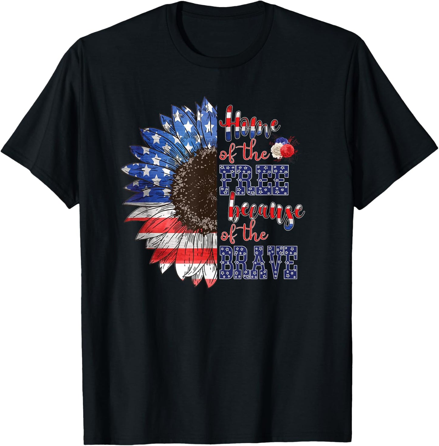 American Flag Sunflower Patriotic 4th July Graphic Plus Size T-Shirt - T-Shirt | Black