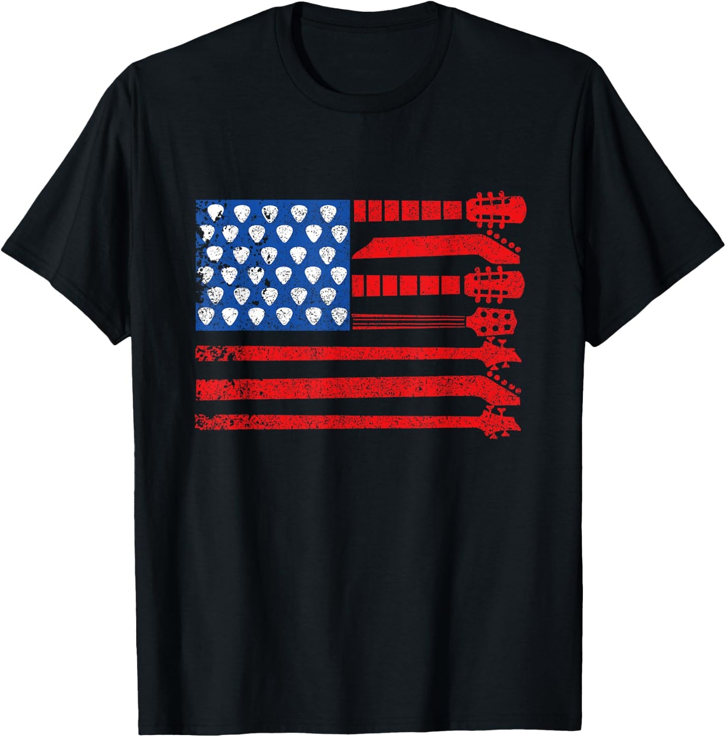 American Flag Guitar Red White Blue Patriotic Men Women Kids T-Shirt - T-Shirt | Black