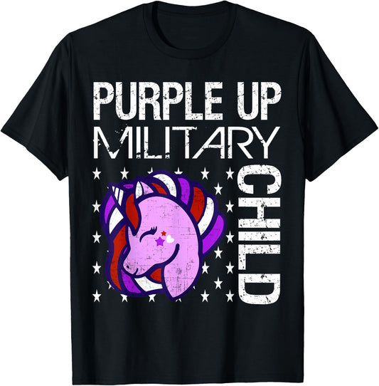 Awareness Month Purple Up Military Child Purple-Up Unicorn T-Shirt - T-Shirt | Black