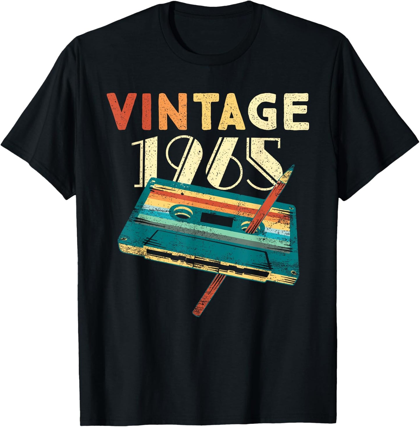 60 Years Old Gifts Vintage 1965 Music Cassette 60th Birthday T-Shirt - T-Shirt | Black