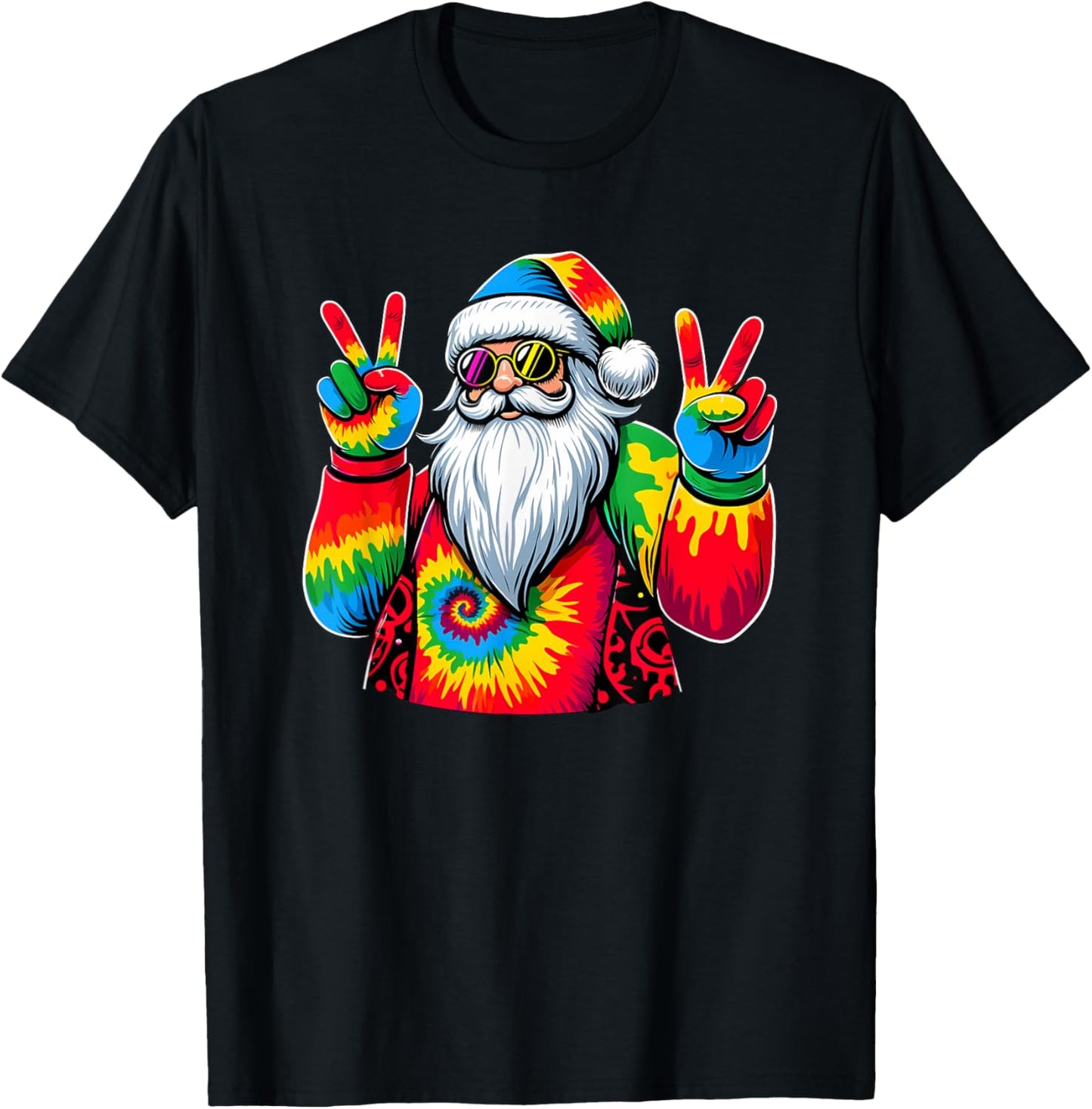 Peace Sign Tie Dye Santa Claus T-Shirt - T-Shirt | Black