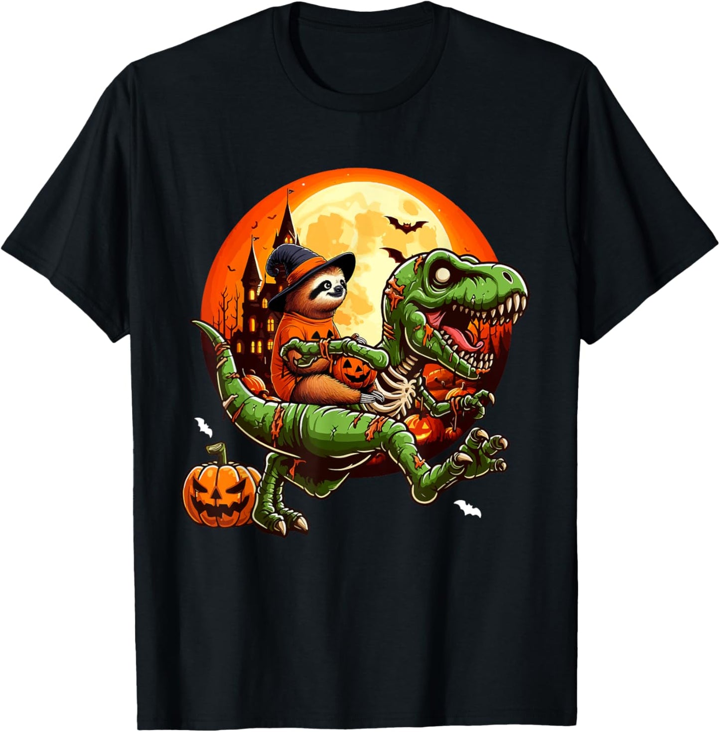 Sloth Riding Horror T-rex As Zombie Halloween Kids Toddler T-Shirt - T-Shirt | Black